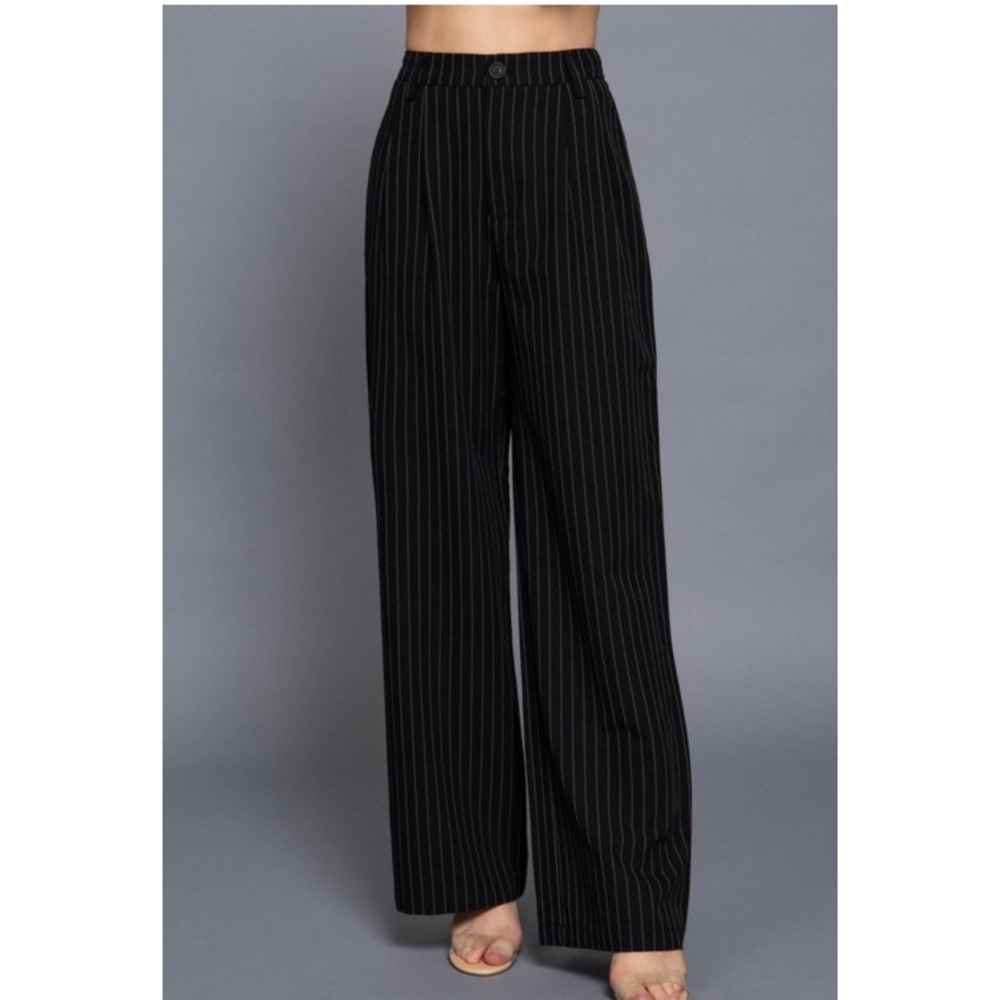 Black Pinstripe Wide Leg Pants